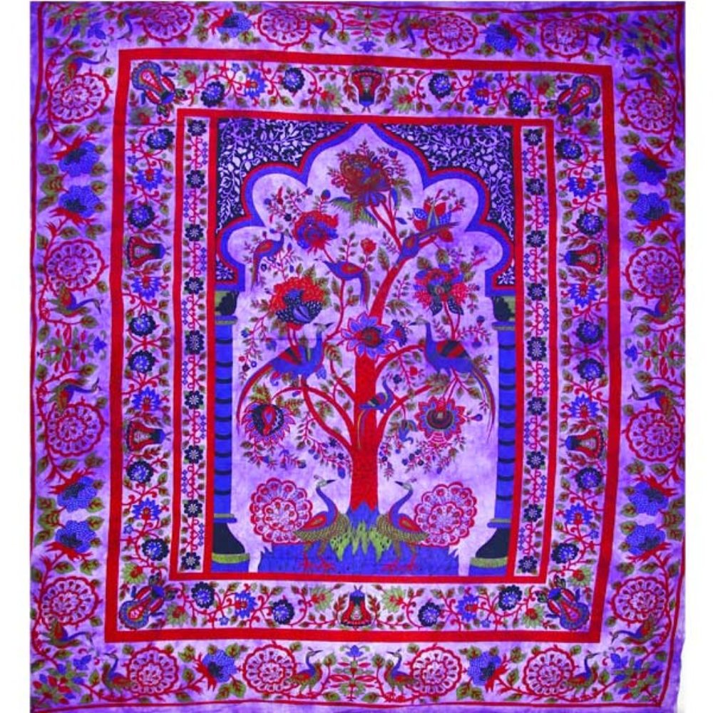 Tree of Life Wall Art Tapestry with Peacock Decor